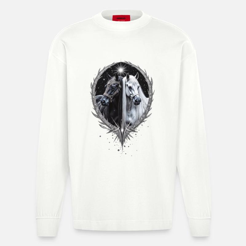 Zwei Pferde, Freunde fürs Leben, Geschenk - Heavyweight Oversized Organic Langarmshirt Made in EU - OFF WHITE