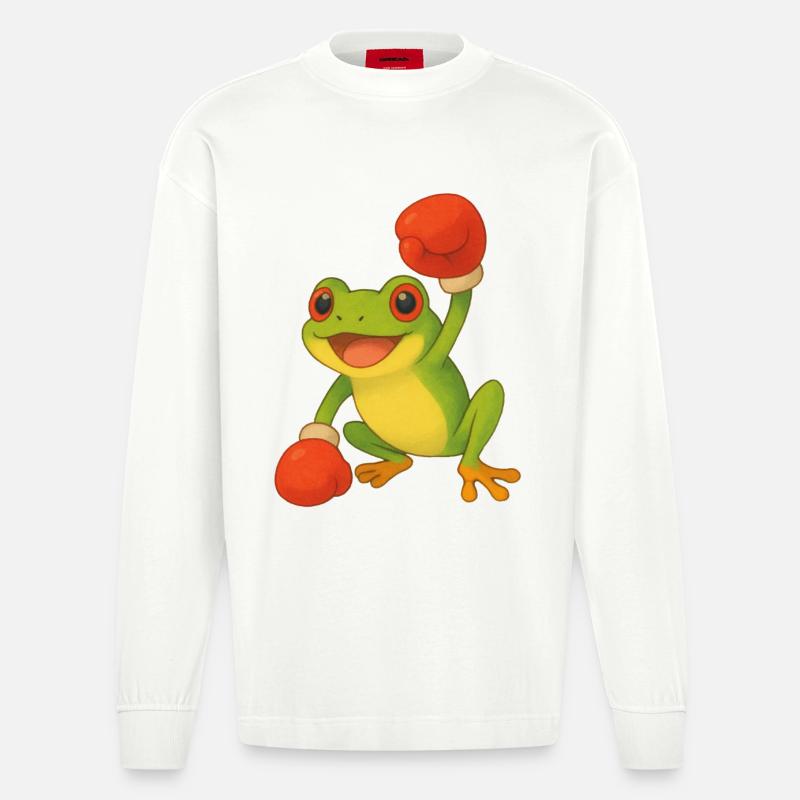 Frosch mit Boxhandschuhen - Heavyweight Oversized Organic Langarmshirt Made in EU - OFF WHITE