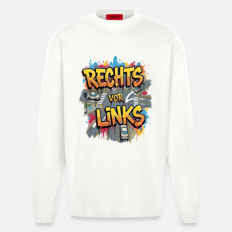 Rechts Vor Links -Graffiti Style - Heavyweight Oversized Organic Langarmshirt Made in EU - OFF WHITE