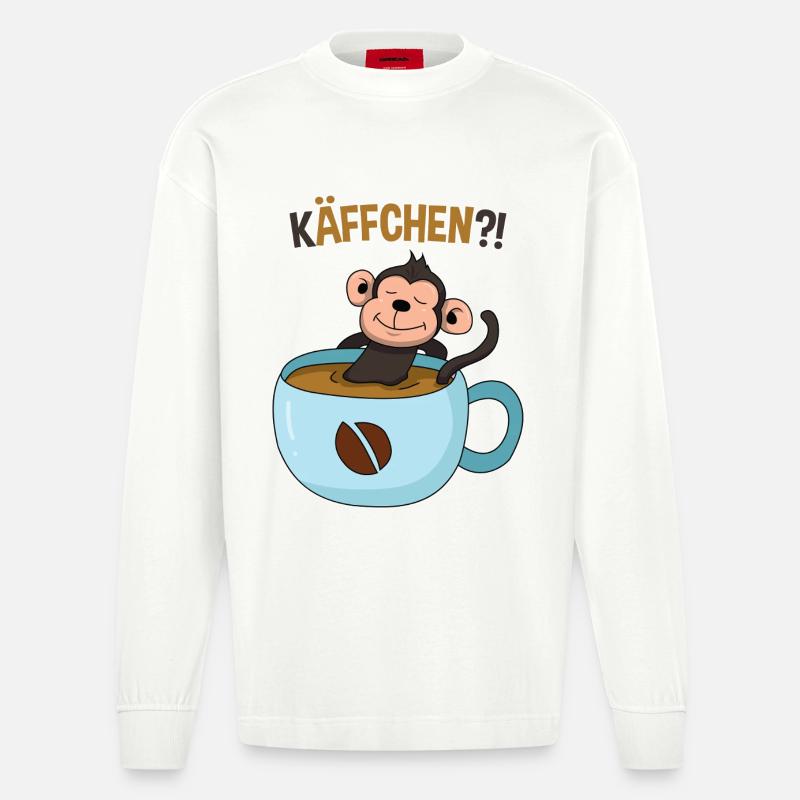 Kaffeepause mit Affe - Heavyweight Oversized Organic Langarmshirt Made in EU - OFF WHITE