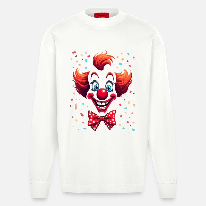 Frecher Clown mit Konfetti Design - Heavyweight Oversized Organic Langarmshirt Made in EU - OFF WHITE