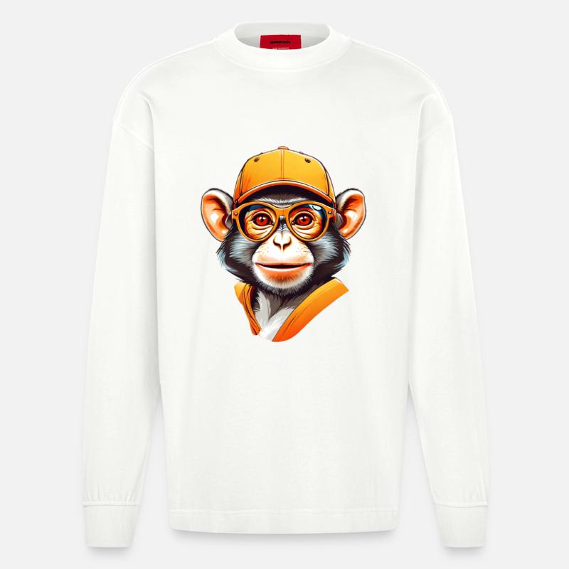 Cool Affe mit Cap und Brille - Heavyweight Oversized Organic Langarmshirt Made in EU - OFF WHITE