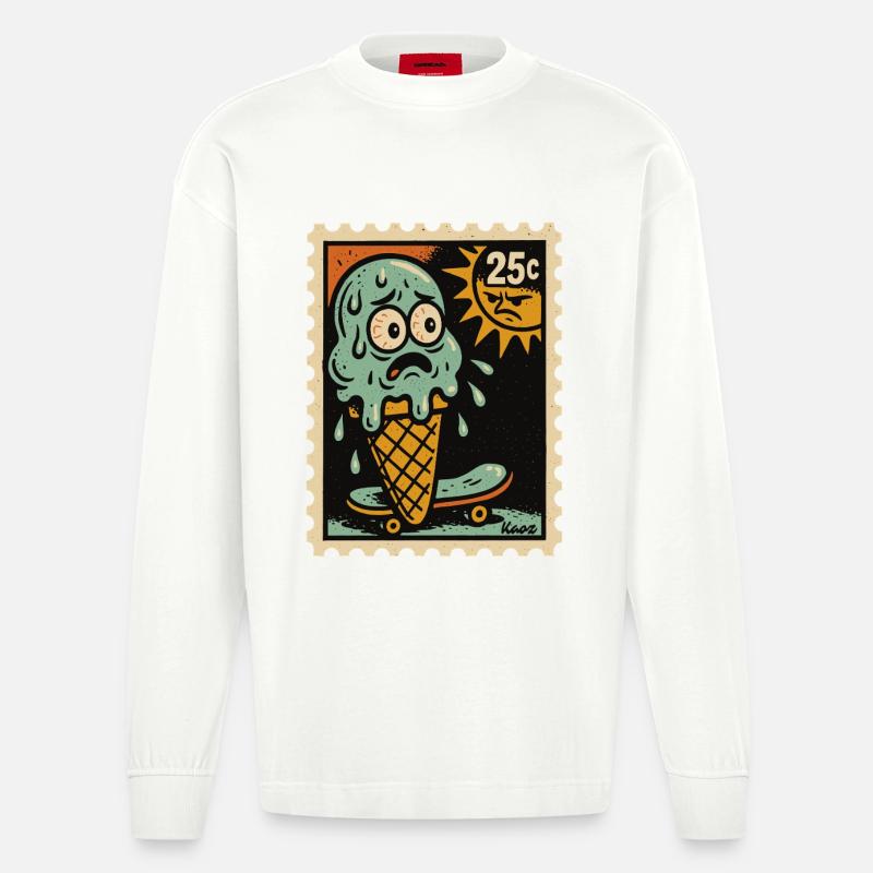 Melancholisches Eis und Sonnenstempel - Heavyweight Oversized Organic Langarmshirt Made in EU - OFF WHITE