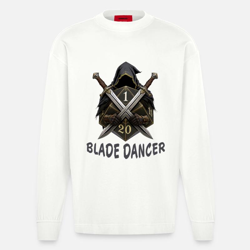 Blade Dancer – Kapuze mit zwei Schwertern - Heavyweight Oversized Organic Langarmshirt Made in EU - OFF WHITE