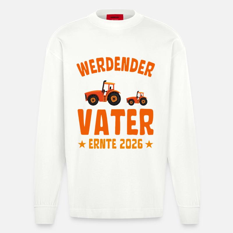 Werdender VATER Ernte 2026 Traktor - Heavyweight Oversized Organic Langarmshirt Made in EU - OFF WHITE
