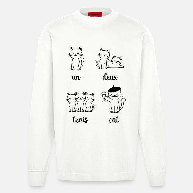 Groupe de chats Jeu de mots - Manches longues bio épais oversize fabriqué en UE - OFF WHITE