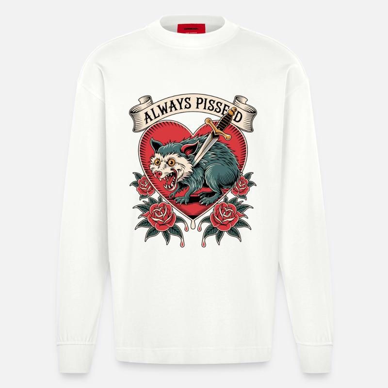 Wütender Wolf Herz Tattoo Stil - Heavyweight Oversized Organic Langarmshirt Made in EU - OFF WHITE