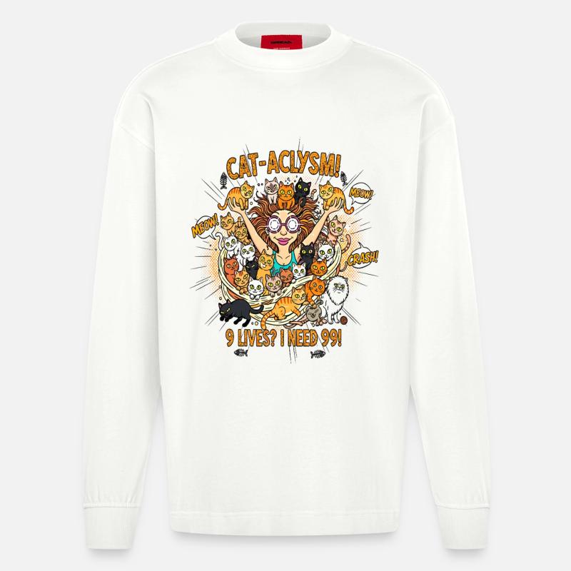 CAT-ACLYSM! 99 Katzen Chaos - Comic - Heavyweight Oversized Organic Langarmshirt Made in EU - OFF WHITE