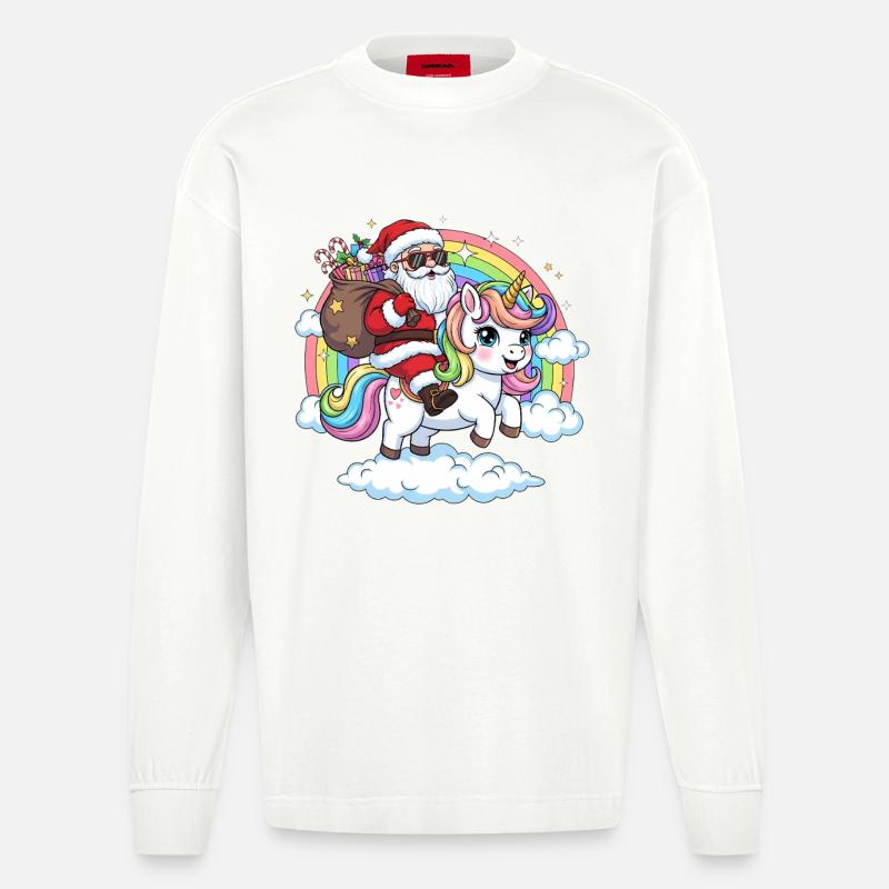 Weihnachtsmann Einhorn  - Heavyweight Oversized Organic Langarmshirt Made in EU - OFF WHITE
