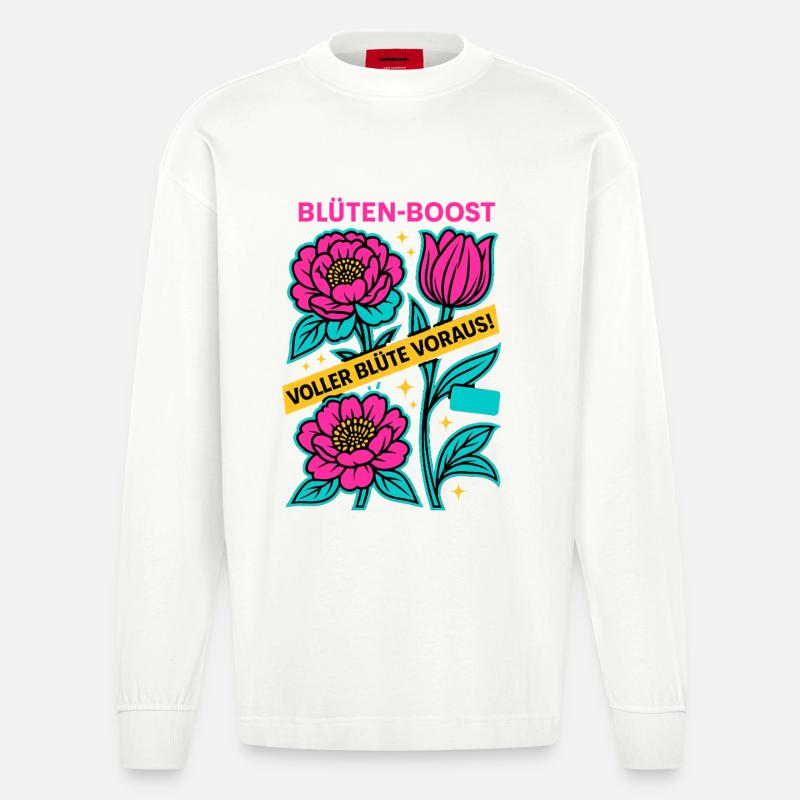 Blüten Boost, Frühlingspower, Blüte voraus - Heavyweight Oversized Organic Langarmshirt Made in EU - OFF WHITE