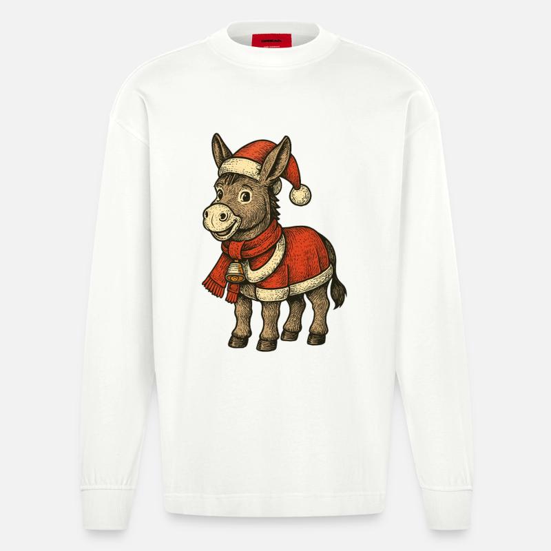 Weihnachten Esel - Heavyweight Oversized Organic Langarmshirt Made in EU - OFF WHITE