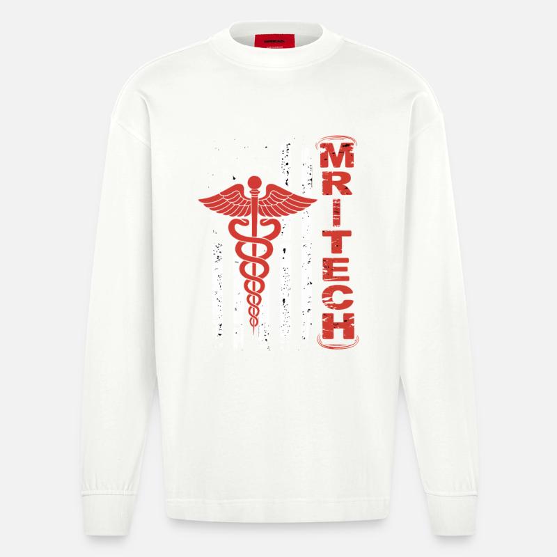 Drapeau Caducée rouge de MedTech - Manches longues bio épais oversize fabriqué en UE - OFF WHITE