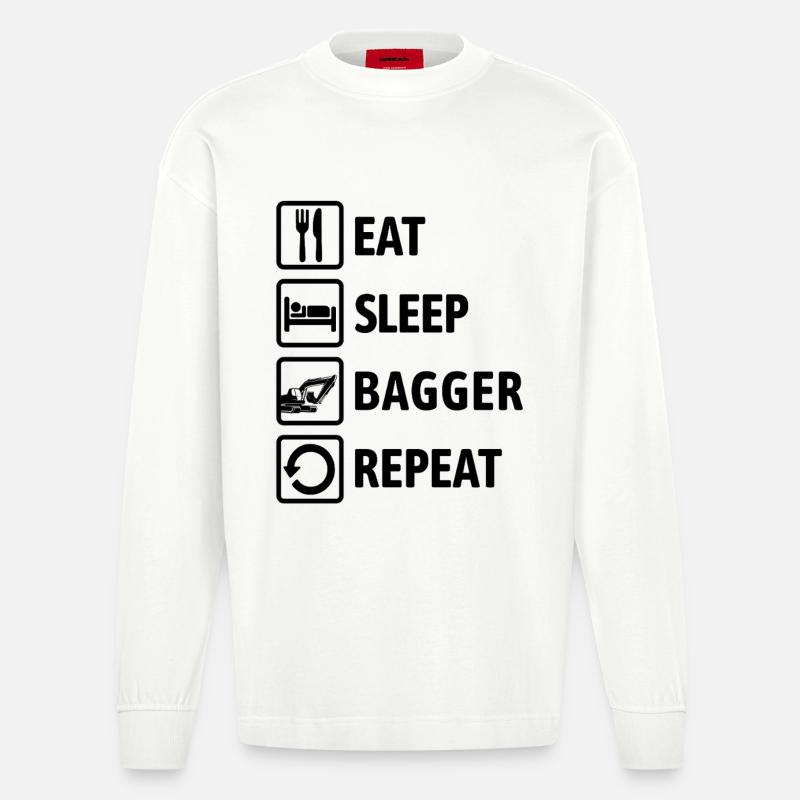 Eat Sleep Bagger Repeat - baggern & buddeln - Heavyweight Oversized Organic Langarmshirt Made in EU - OFF WHITE