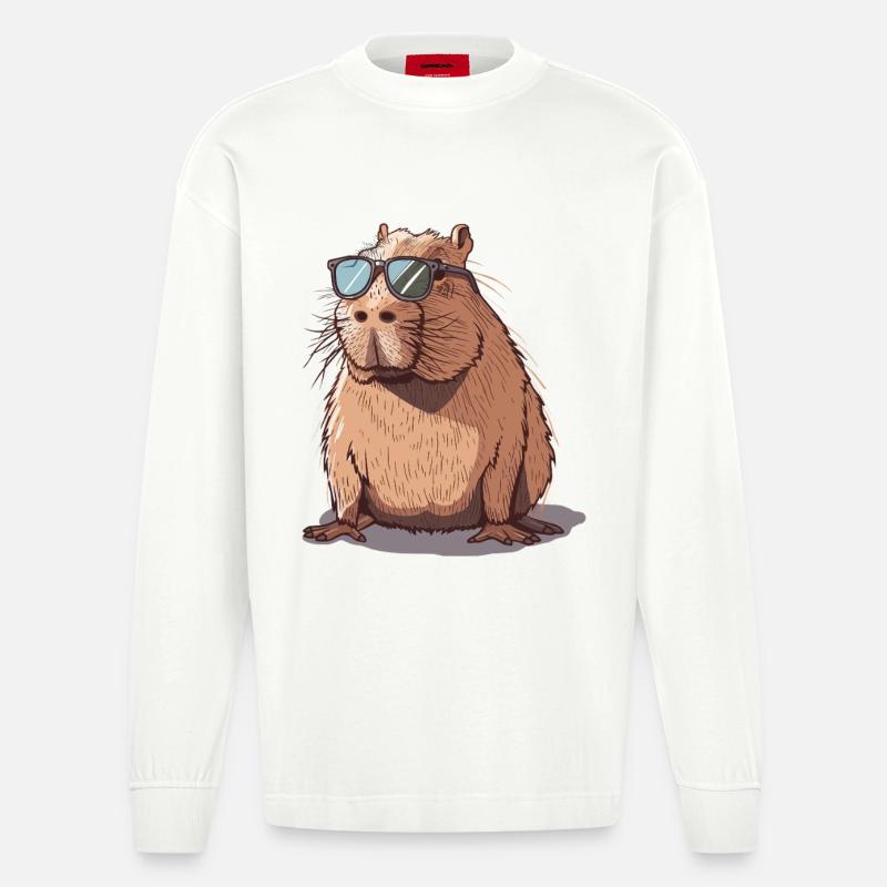 Coole Capybara mit Sonnenbrille Illustration - Heavyweight Oversized Organic Langarmshirt Made in EU - OFF WHITE