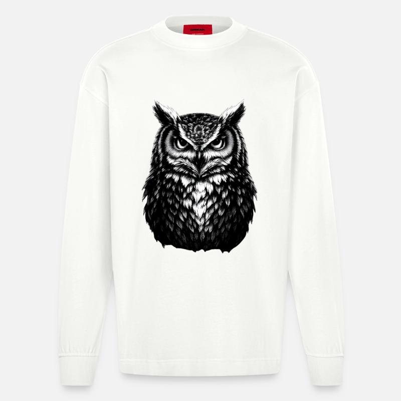 Mystische Eule Nachttier Weisheit Symbol - Heavyweight Oversized Organic Langarmshirt Made in EU - OFF WHITE