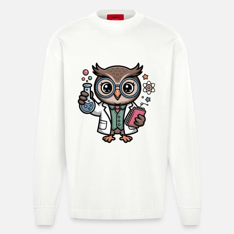 Labor-Eule als Wissenschaftler-Comic - Heavyweight Oversized Organic Langarmshirt Made in EU - OFF WHITE