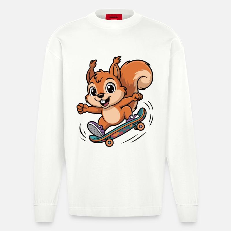 Skate-Eichhörnchen Sprinter - Heavyweight Oversized Organic Langarmshirt Made in EU - OFF WHITE
