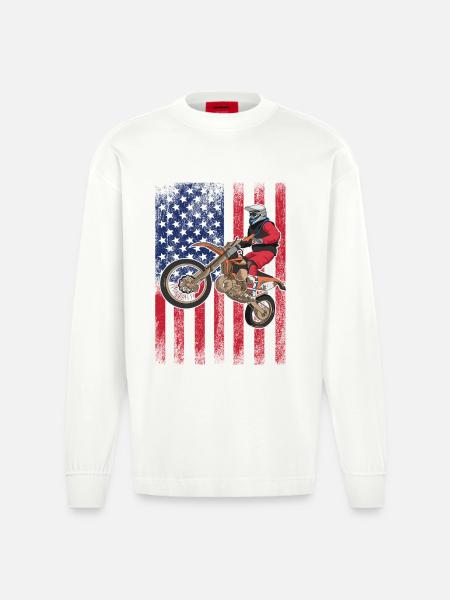 Dirt Biking USA Flag  - Heavyweight Oversized Organic Longsleeve Shirt Made in EU - OFF WHITE