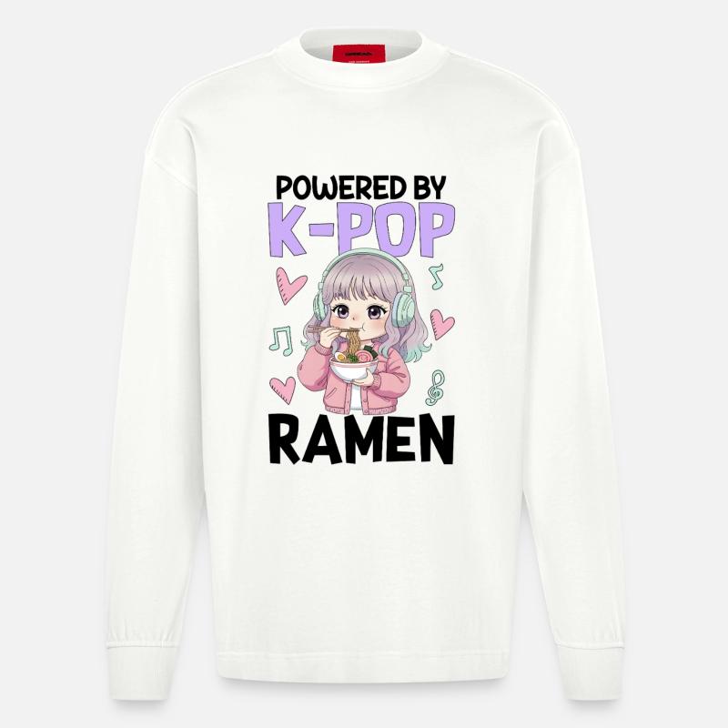 Powered By K-Pop Ramen - Heavyweight Oversized Organic Langarmshirt Made in EU - OFF WHITE