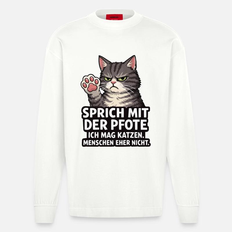 Sprich mit der Pfote – Grumpy Katze - Heavyweight Oversized Organic Langarmshirt Made in EU - OFF WHITE