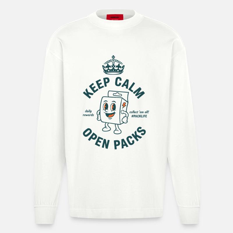 Keep Calm Open Packs Sammelkarten-Packlife - Heavyweight Oversized Organic Langarmshirt Made in EU - OFF WHITE