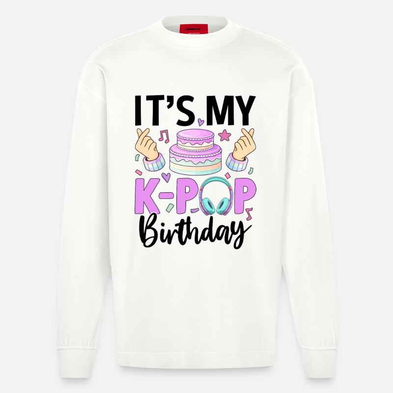 C’est mon anniversaire de K Pop - Manches longues bio épais oversize fabriqué en UE - OFF WHITE
