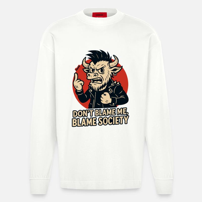 Rogue Bull Punk -asenne - Heavyweight Oversized Organic pitkähihainen paita Made in EU - OFF WHITE