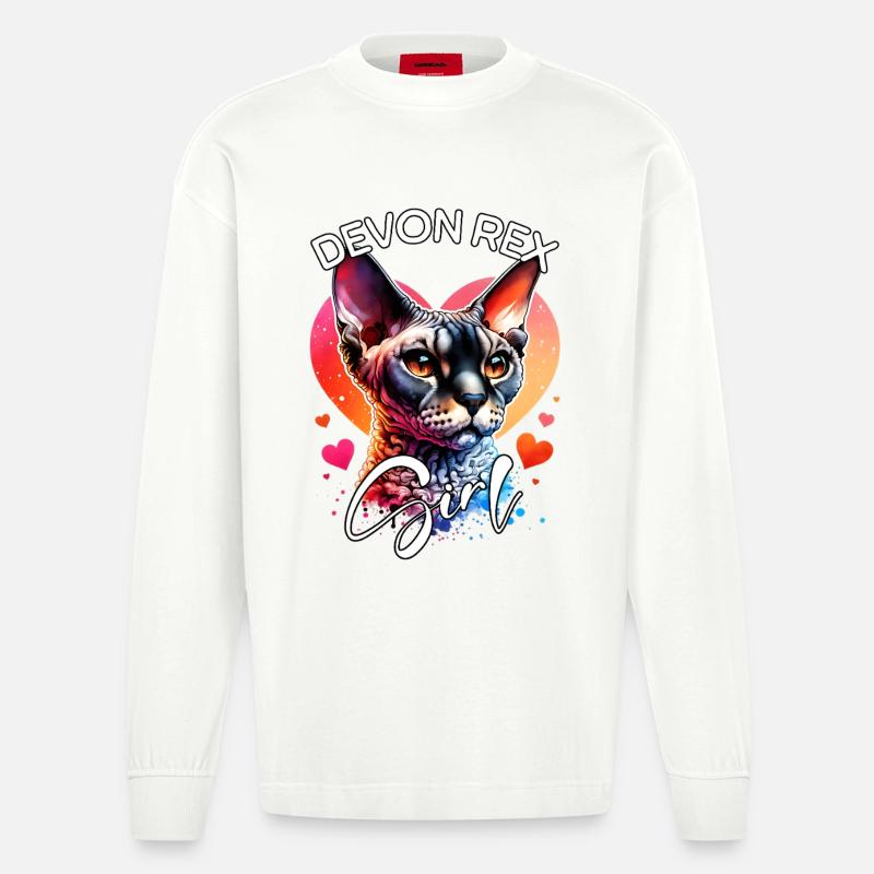 Devon Rex Girl Devon Rex - Heavyweight Oversized Organic Longsleeve Shirt Made in EU - OFF WHITE