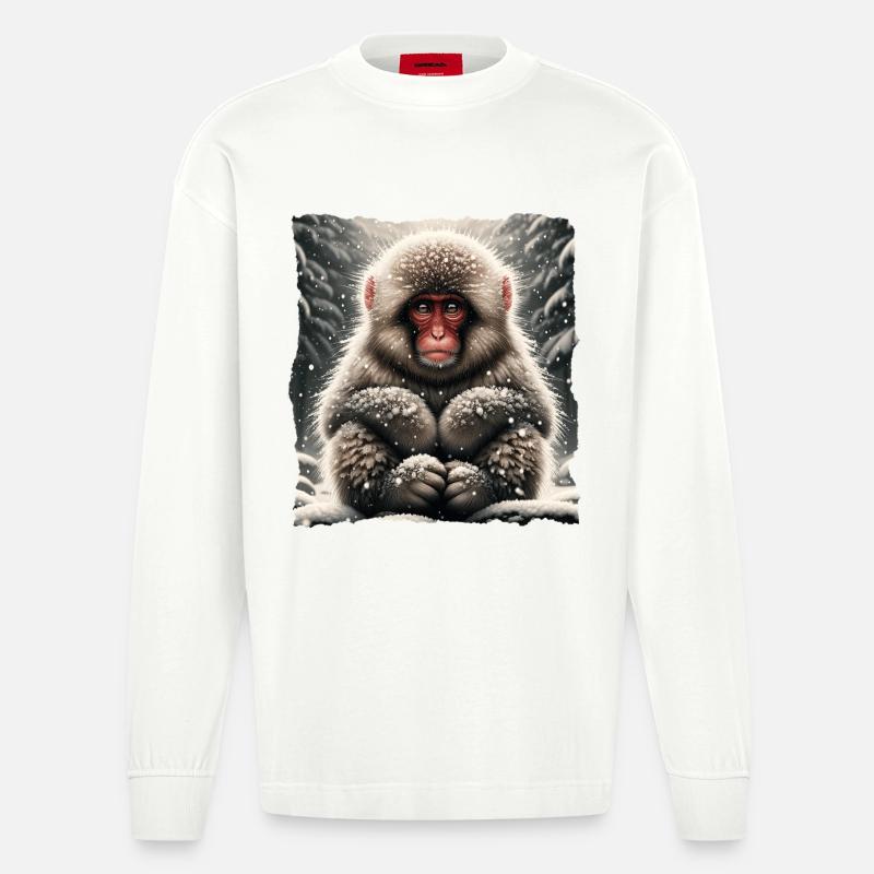 Schneeaffe Snow Monkey - Heavyweight Oversized Organic Langarmshirt Made in EU - OFF WHITE
