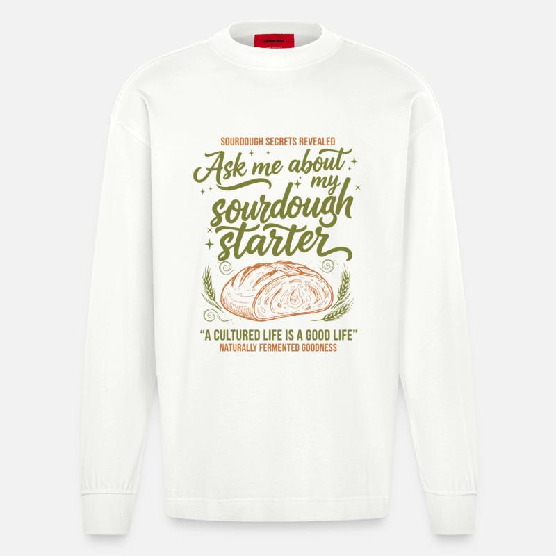 Sourdough Bread Baking Baker Starter Era - Heavyweight Oversized Organic Longsleeve Shirt Made in EU - OFF WHITE