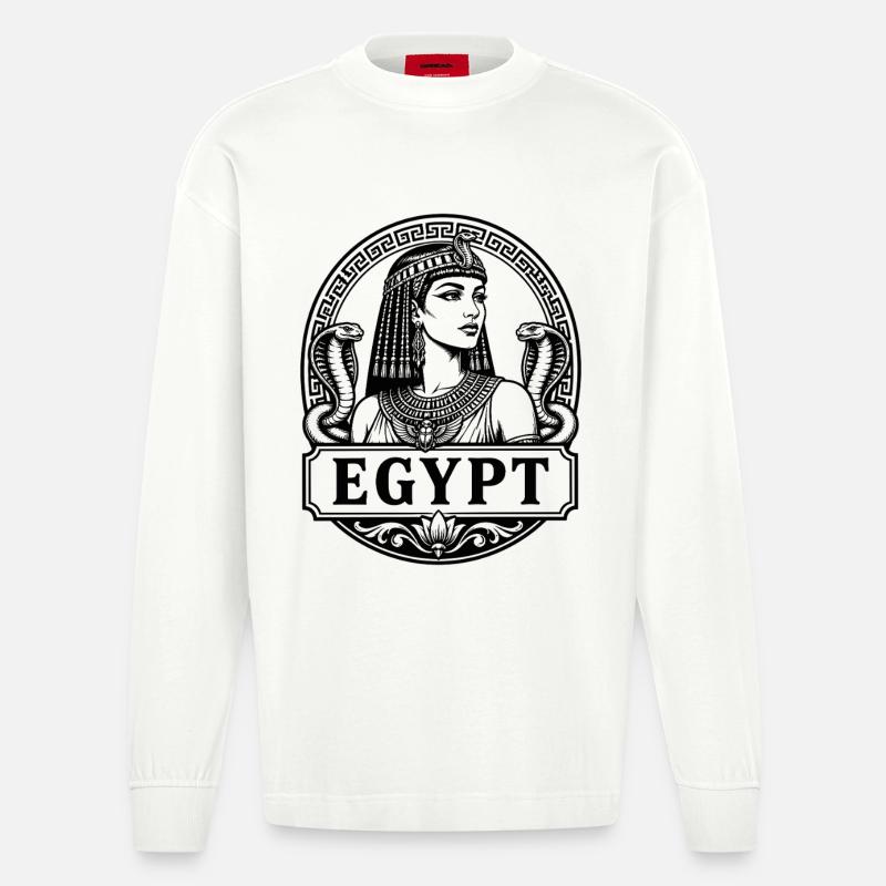 Cleopatra Egypt Königin Nil Pyramiden - Heavyweight Oversized Organic Langarmshirt Made in EU - OFF WHITE