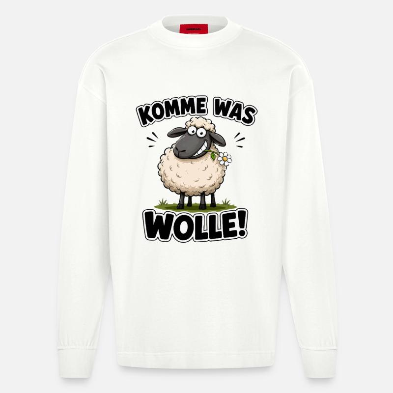 Komme Was Wolle – Schmuse-Schaf Design - Heavyweight Oversized Organic Langarmshirt Made in EU - OFF WHITE
