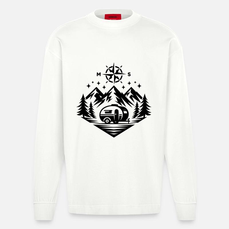 Camping Compass Mountains - Manches longues bio épais oversize fabriqué en UE - OFF WHITE