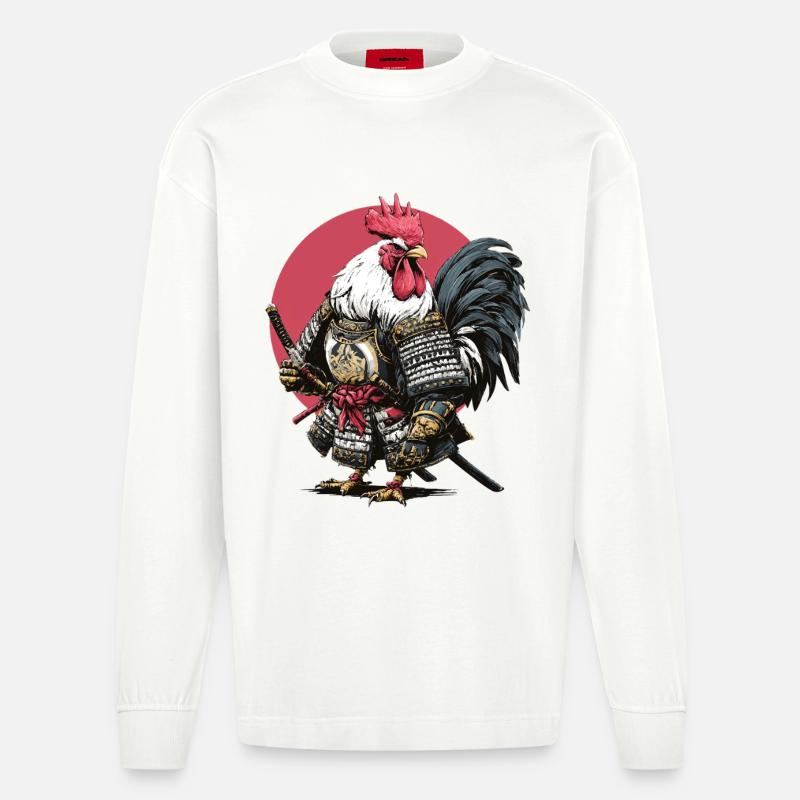 Hahn-Samurai-Rüstung - Heavyweight Oversized Organic Langarmshirt Made in EU - OFF WHITE
