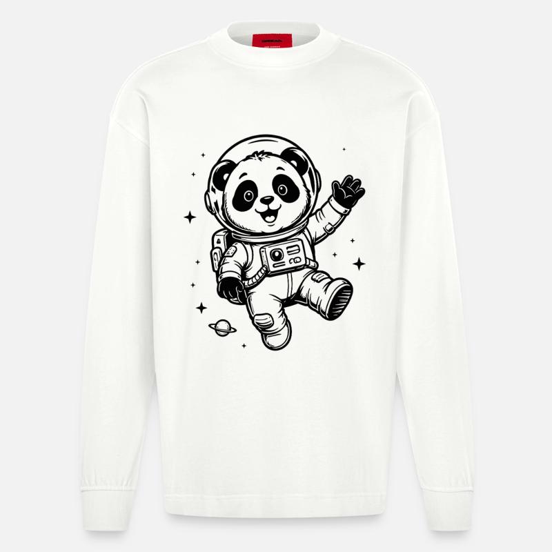 Astronaute Panda : Aventure spatiale - Manches longues bio épais oversize fabriqué en UE - OFF WHITE