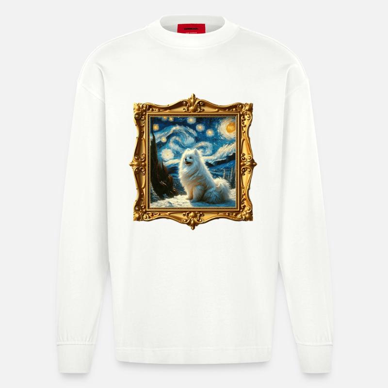 Spitz Zwergspitz Starry Night - Heavyweight Oversized Organic Langarmshirt Made in EU - OFF WHITE