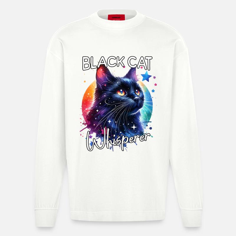 Schwarze Katze Flüsterer - Heavyweight Oversized Organic Langarmshirt Made in EU - OFF WHITE