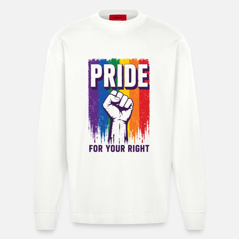 Pride Regenbogen Rechte Statement Shirt - Heavyweight Oversized Organic Langarmshirt Made in EU - OFF WHITE