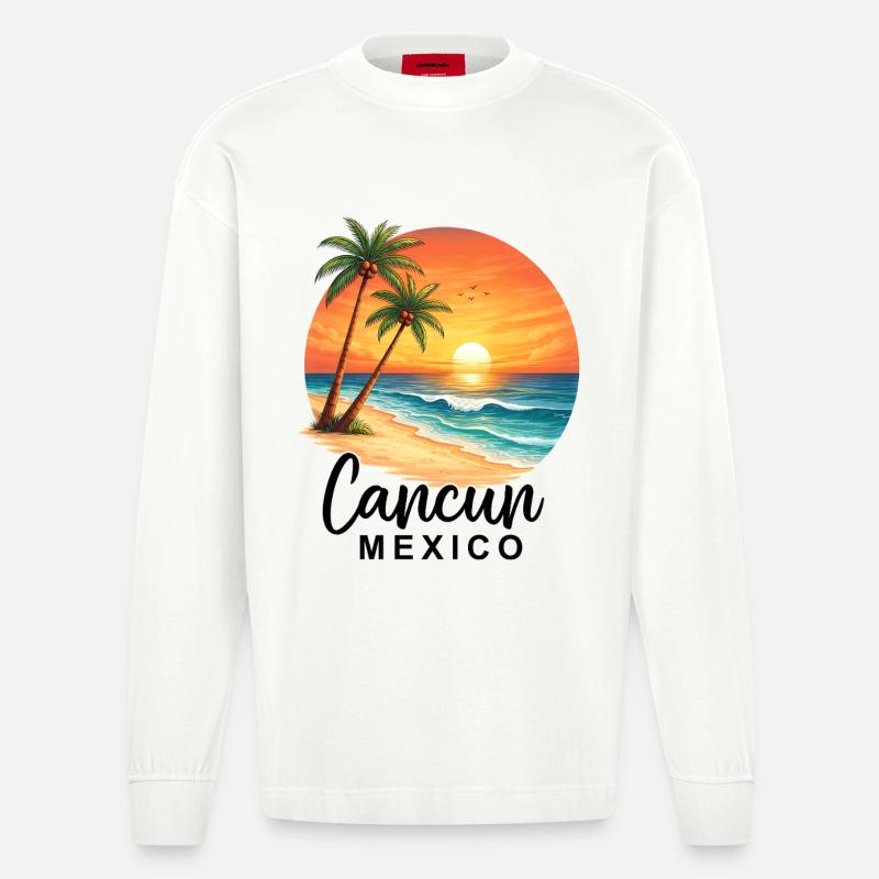 Cancun Mexico - Heavyweight Oversized Organic Langarmshirt Made in EU - OFF WHITE