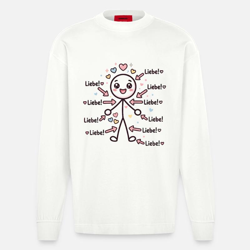 Strichmännchen Liebe Herz - Heavyweight Oversized Organic Langarmshirt Made in EU - OFF WHITE