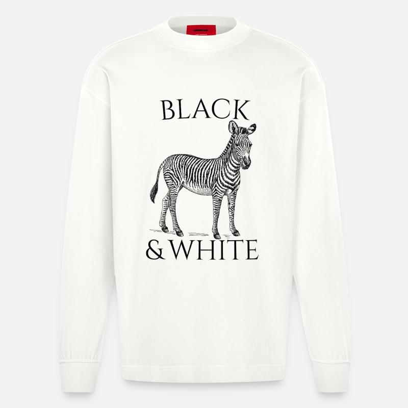 Black & White Vector Zebra – Tierdesign - Heavyweight Oversized Organic Langarmshirt Made in EU - OFF WHITE