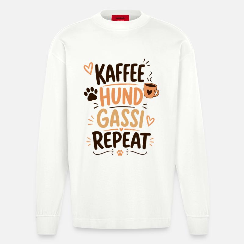 Kaffee Hund Gassi Repeat - Heavyweight Oversized Organic Langarmshirt Made in EU - OFF WHITE