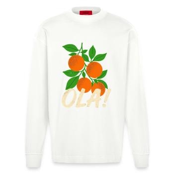 Salutations de Noël des plantes d’orange rétro d’Olá - Manches longues bio épais oversize fabriqué en UE - OFF WHITE - Devant
