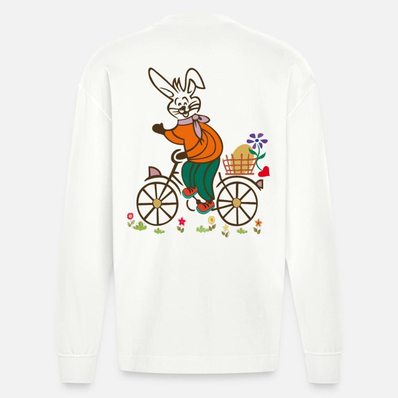 Easter , Easter Egg, Easter - Heavyweight Oversized Organic Longsleeve Shirt Made in EU - OFF WHITE