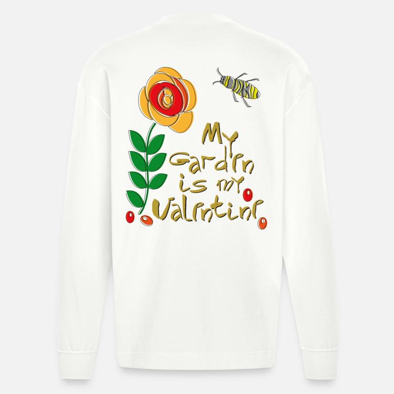 mon jardin est mon Valentin - Manches longues bio épais oversize fabriqué en UE - OFF WHITE