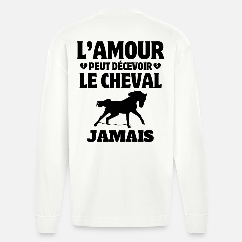 Pferd, Pferdefächer, Reiter - Heavyweight Oversized Organic Langarmshirt Made in EU - OFF WHITE