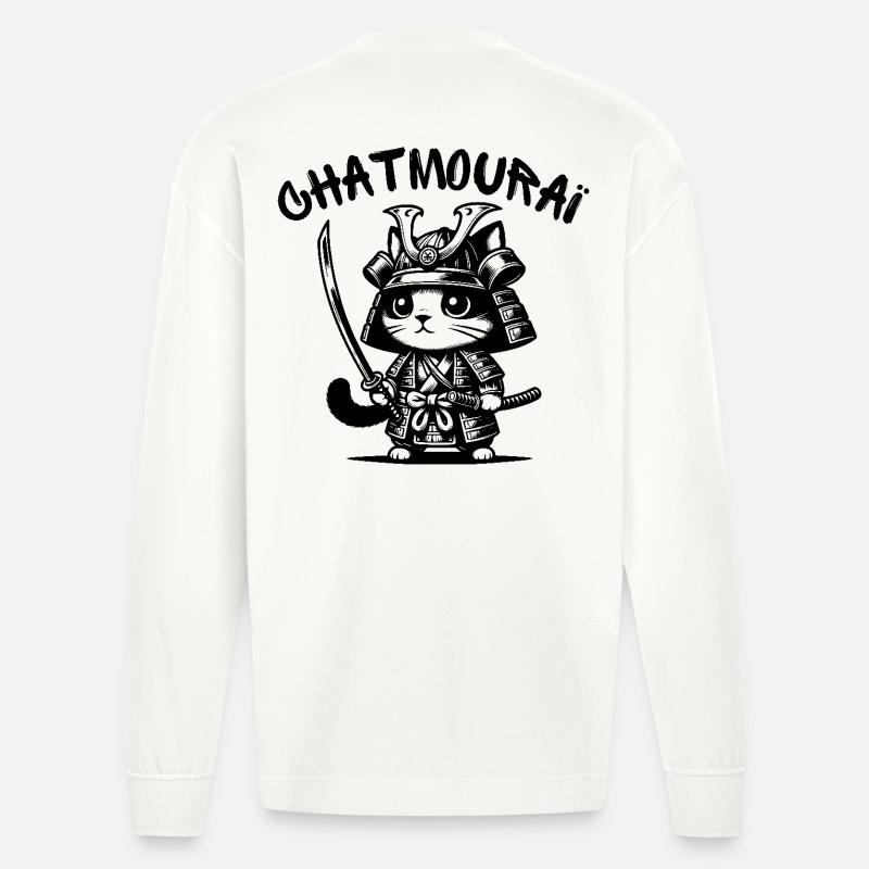 chat, chat mignon, chat doux - Manches longues bio épais oversize fabriqué en UE - OFF WHITE