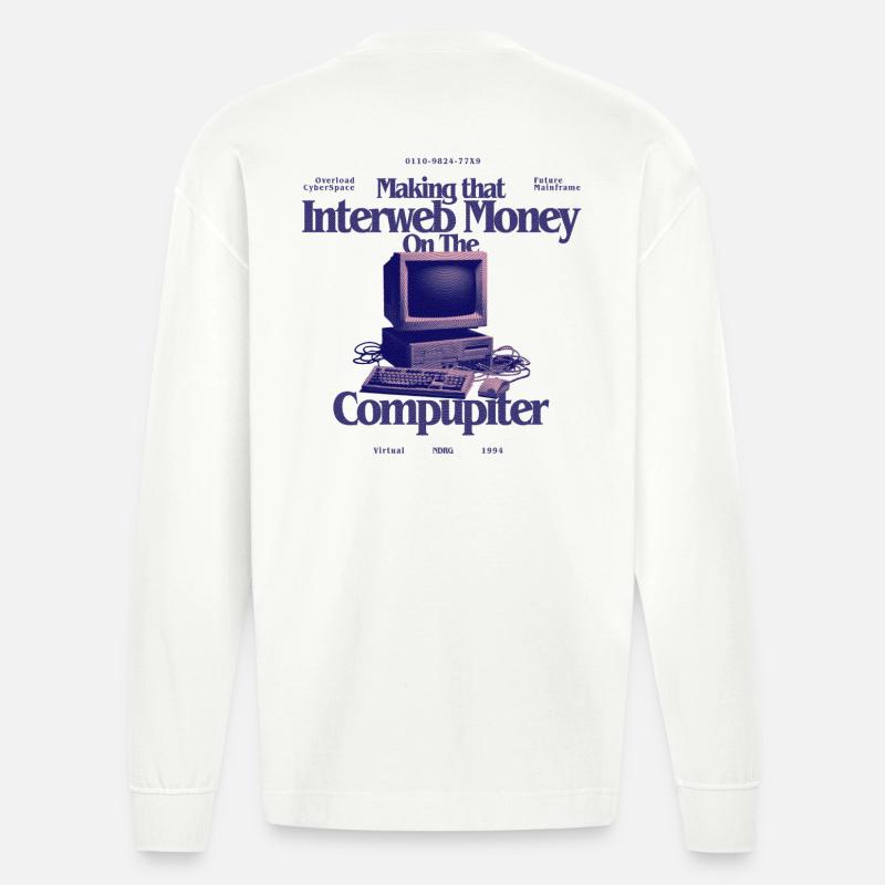 InterwebMoney Computerdesign - Heavyweight Oversized Organic Langarmshirt Made in EU - OFF WHITE