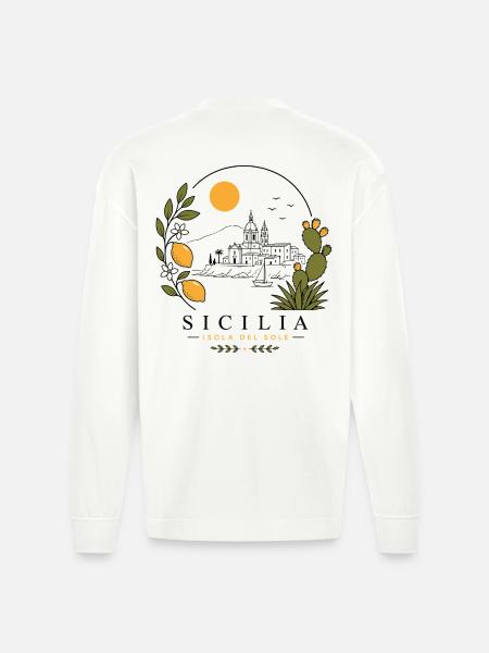 Sizilien Küstenidylle - Heavyweight Oversized Organic Langarmshirt Made in EU - OFF WHITE