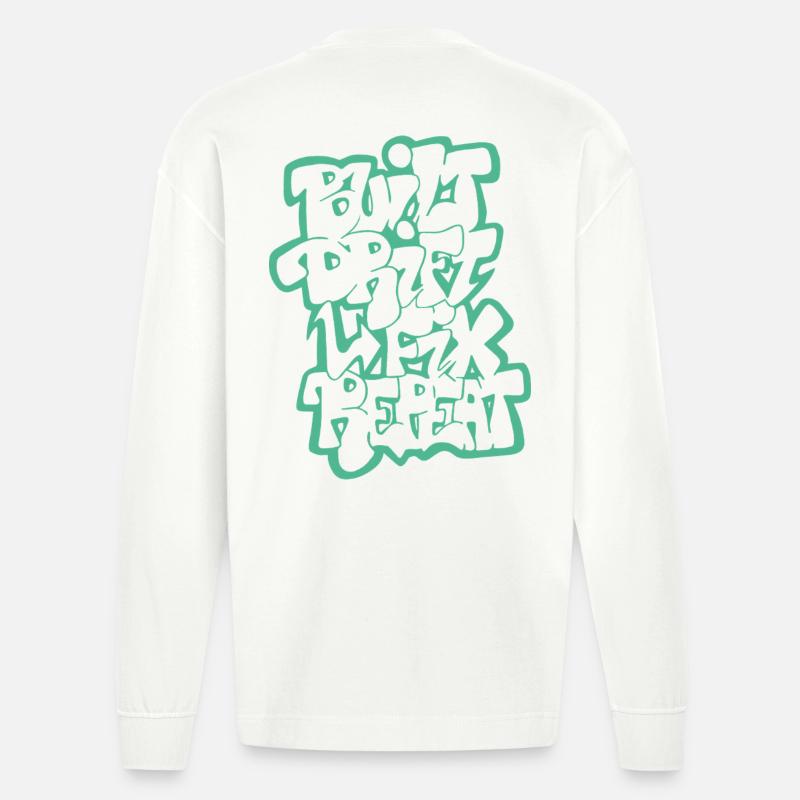 Built Drift Fix Repeat 04 - Heavyweight Oversized Organic Langarmshirt Made in EU - OFF WHITE